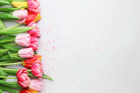 Many beautiful flowers on white backgroundの写真素材