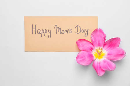 Beautiful flower and card for Mother's Day on white backgroundの写真素材