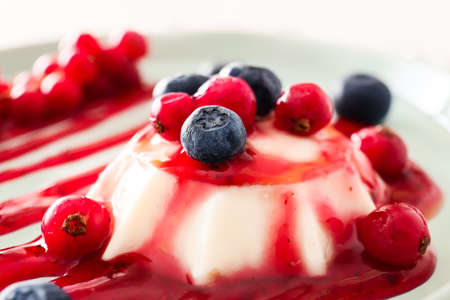 Plate with tasty panna cotta, closeupの写真素材