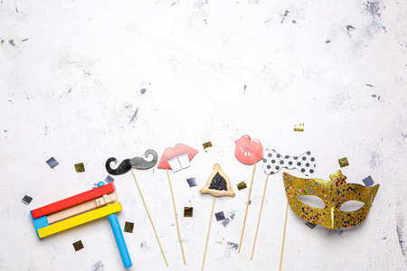 Beautiful composition for Purim holiday on white backgroundの写真素材