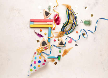 Beautiful composition for Purim holiday on white backgroundの写真素材