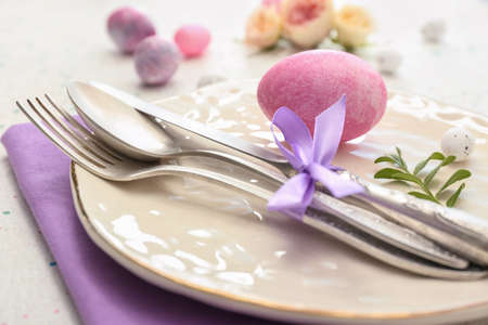 Beautiful Easter table setting, closeup