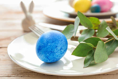 Beautiful Easter table setting, closeupの写真素材