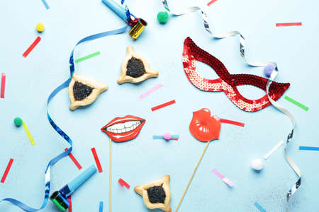 Composition for Purim holiday on color backgroundの写真素材