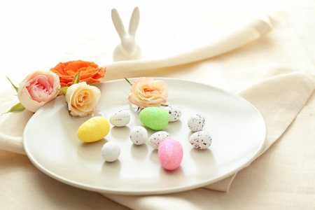 Beautiful table setting for Easter celebration, closeup