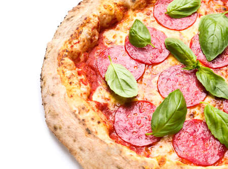 Tasty pizza on white backgroundの写真素材