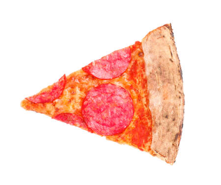 Slice of tasty pizza on white backgroundの写真素材