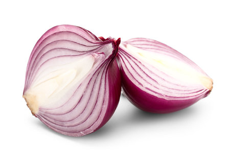 Fresh raw onion on white backgroundの写真素材