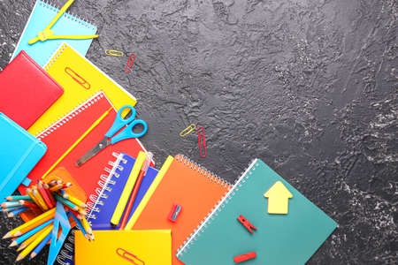 School supplies on dark backgroundの写真素材