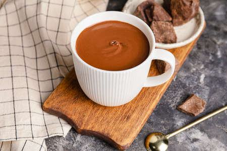 Cup of hot chocolate on grunge backgroundの写真素材