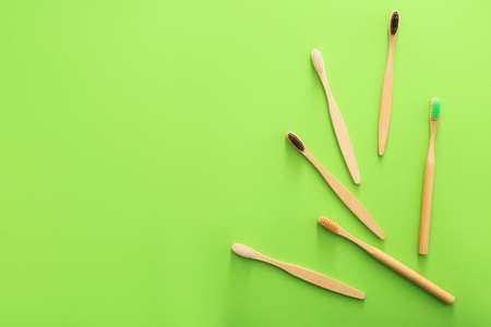 Tooth brushes on color backgroundの写真素材