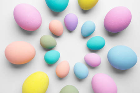 Beautiful Easter eggs on white backgroundの写真素材