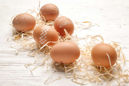 Beautiful Easter eggs on light background