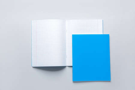Two notebooks on gray background