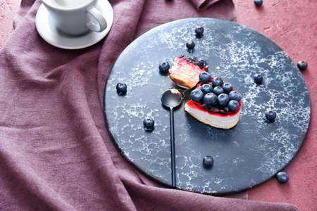 Tasty cake with berries on tableの写真素材