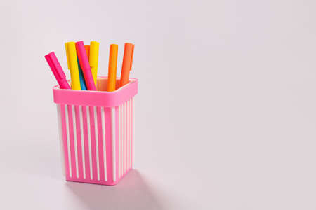 Holder with markers on light backgroundの写真素材