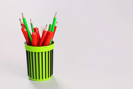 Holder with stationery on light backgroundの写真素材