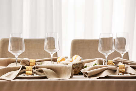 Beautiful table setting for Easter celebrationの写真素材