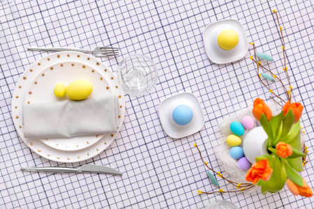 Beautiful table setting for Easter celebrationの写真素材