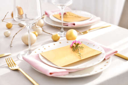 Beautiful table setting for Easter celebrationの写真素材
