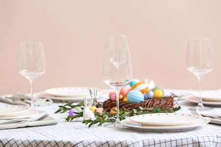 Beautiful table setting for Easter celebrationの写真素材