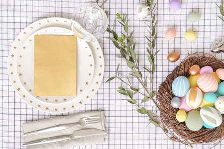 Beautiful table setting for Easter celebrationの写真素材