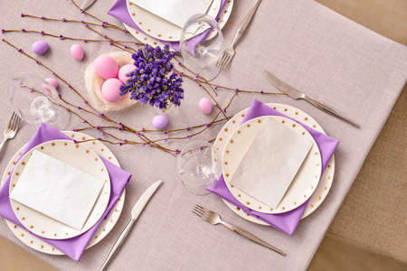 Beautiful table setting for Easter celebrationの写真素材