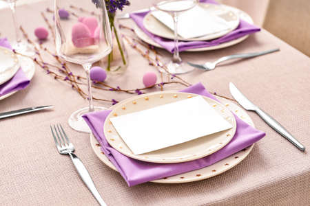 Beautiful table setting for Easter celebrationの写真素材