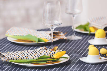 Beautiful table setting for Easter celebrationの写真素材