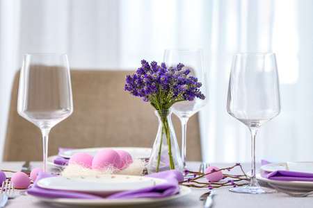 Beautiful table setting for Easter celebrationの写真素材