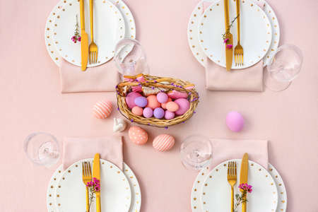Beautiful table setting for Easter celebrationの写真素材