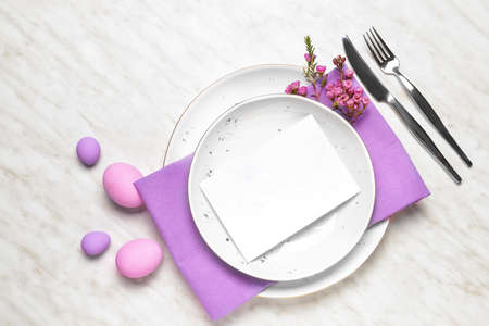 Beautiful table setting for Easter celebrationの写真素材