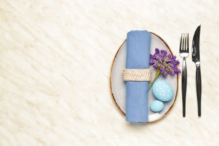 Beautiful table setting for Easter celebrationの写真素材