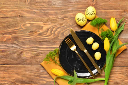 Beautiful table setting for Easter celebrationの写真素材