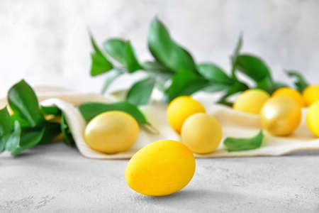 Beautiful Easter egg on light backgroundの写真素材