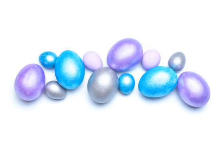 Beautiful Easter eggs on white backgroundの写真素材