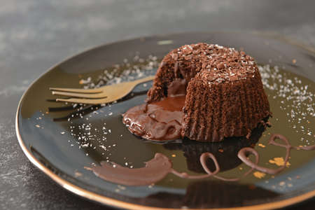Tasty chocolate cake on plateの写真素材