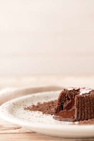 Tasty chocolate cake on plateの写真素材