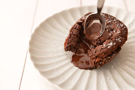 Tasty chocolate cake on plateの写真素材