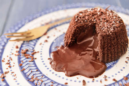 Tasty chocolate cake on plate, closeupの写真素材