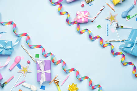 Birthday composition on color backgroundの写真素材