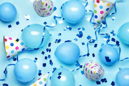 Birthday composition on color backgroundの写真素材