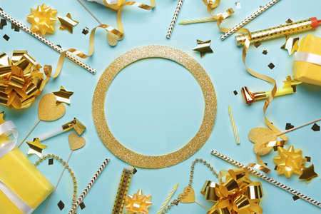 Birthday composition on color backgroundの写真素材