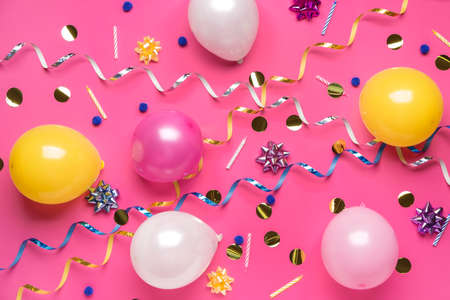Birthday composition on color backgroundの写真素材