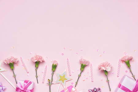 Birthday composition on color backgroundの写真素材