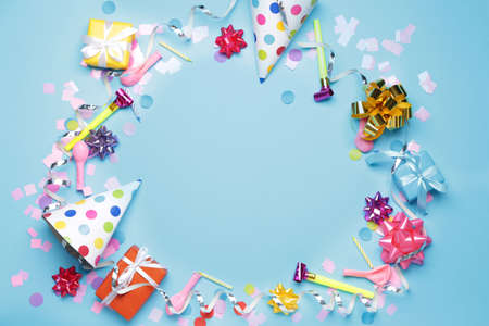 Birthday composition on color backgroundの写真素材