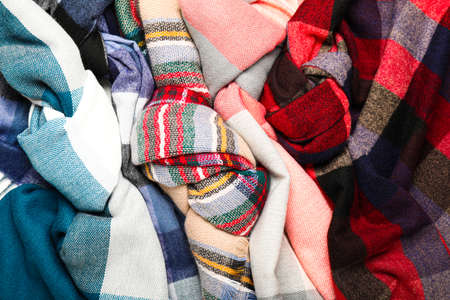 Beautiful scarves as background, closeupの写真素材