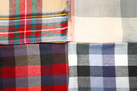 Beautiful scarves as background, closeupの写真素材