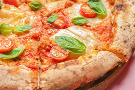 Delicious pizza Margherita closeup viewの写真素材