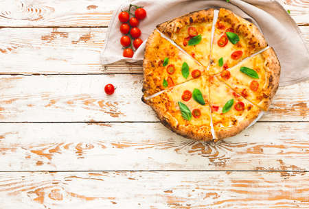 Delicious pizza Margherita on tableの写真素材